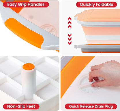 BBQ Prep Tub,16L Collapsible Cutting Board with Locking Lid for BBQ | Foldable Marinating Basin, Leak-Resistant Edges, Space-Saving Storage For Camping,Picnic,Tailgate,RV,Backyard Grilling