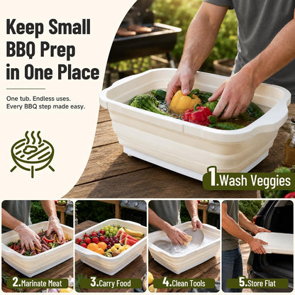 BBQ Prep Tub,16L Collapsible Cutting Board with Locking Lid for BBQ | Foldable Marinating Basin, Leak-Resistant Edges, Space-Saving Storage For Camping,Picnic,Tailgate,RV,Backyard Grilling