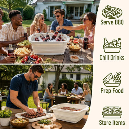 BBQ Prep Tub,16L Collapsible Cutting Board with Locking Lid for BBQ | Foldable Marinating Basin, Leak-Resistant Edges, Space-Saving Storage For Camping,Picnic,Tailgate,RV,Backyard Grilling