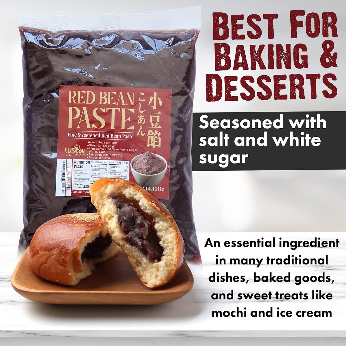 Red Bean Paste - Fine Sweetened Adzuki Bean Paste for Desserts, Buns, Pastry Filling, Mochi - For Chinese, Japanese & Korean Foods - No Additives or Preservatives