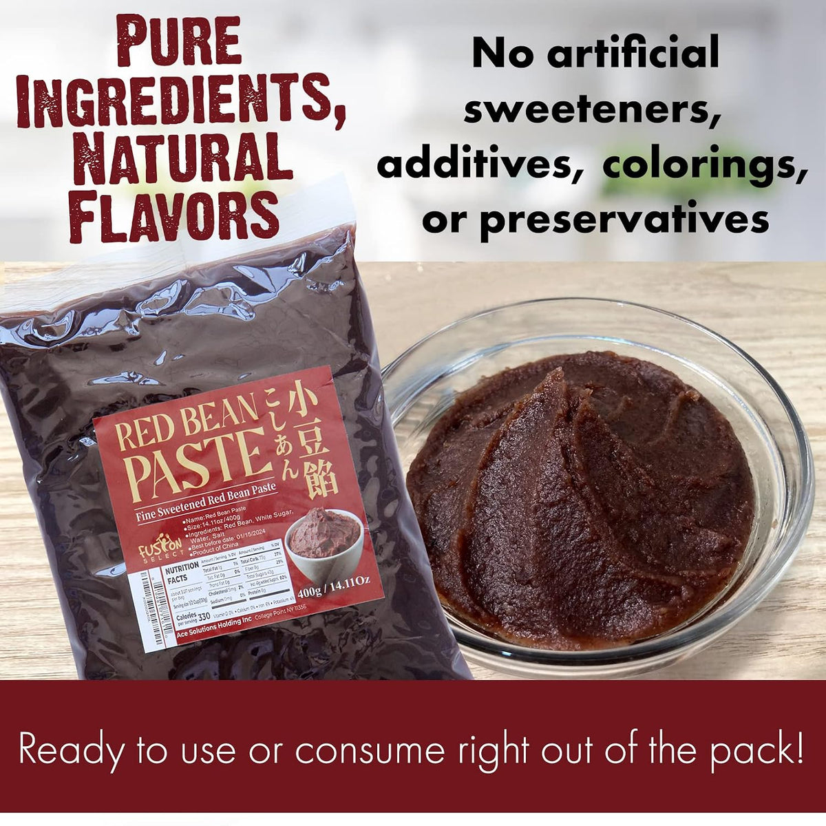 Red Bean Paste - Fine Sweetened Adzuki Bean Paste for Desserts, Buns, Pastry Filling, Mochi - For Chinese, Japanese & Korean Foods - No Additives or Preservatives