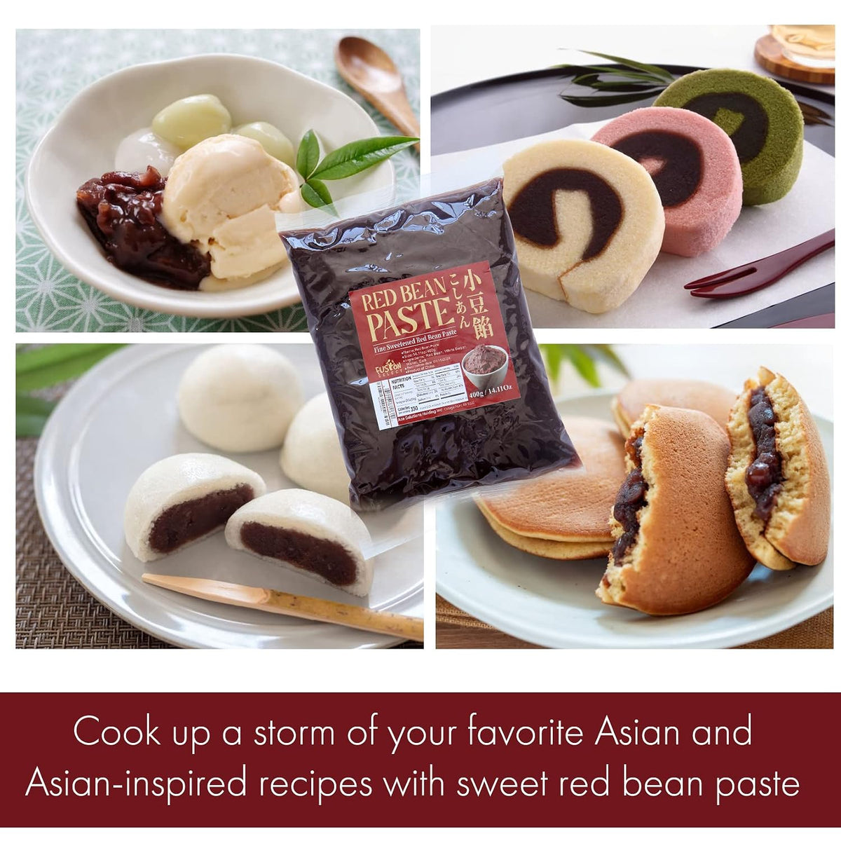 Red Bean Paste - Fine Sweetened Adzuki Bean Paste for Desserts, Buns, Pastry Filling, Mochi - For Chinese, Japanese & Korean Foods - No Additives or Preservatives