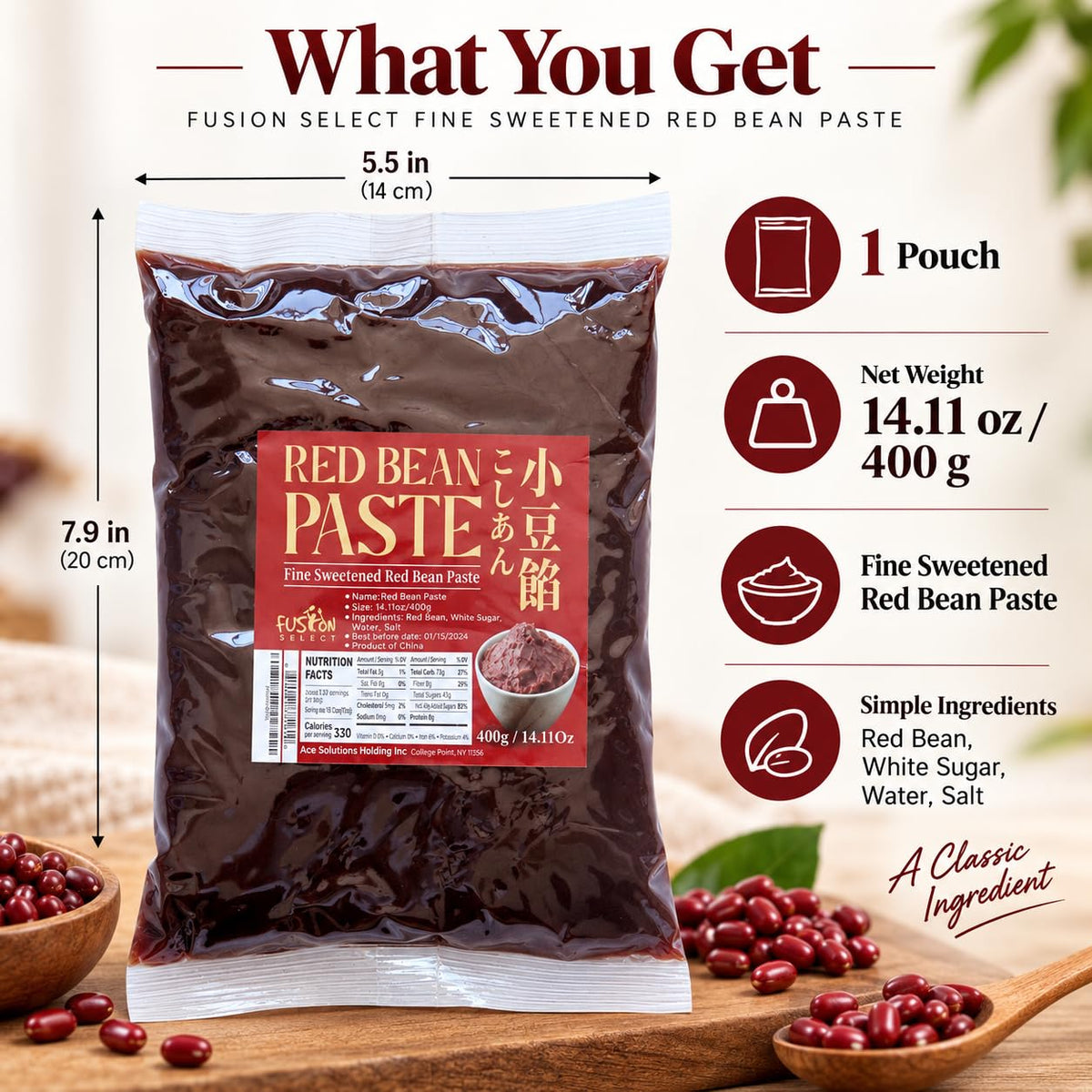 Red Bean Paste - Fine Sweetened Adzuki Bean Paste for Desserts, Buns, Pastry Filling, Mochi - For Chinese, Japanese & Korean Foods - No Additives or Preservatives