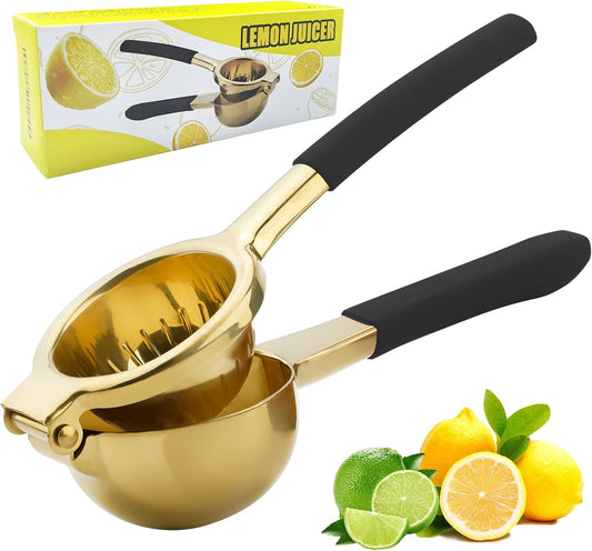 Stainless Steel Lemon Squeezer Heavy Duty Manual Citrus Juicer Gold | Rustproof & BPA-Free,Max Juice Extraction for Lemons Limes Oranges and No Seeds, Dishwasher Safe,Ergonomic Non-Slip Handles