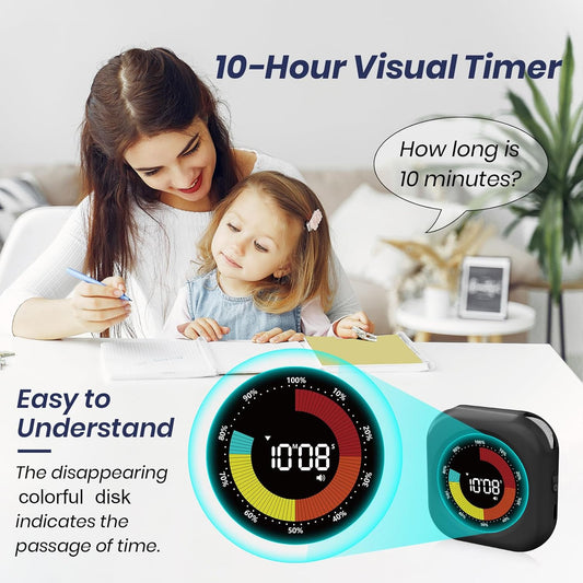 Visual Timer for Kids, Rechargeable 10-Hour Countdown/Up Timer | with 3 Volume Levels, 3 Brightness Display, and Magnetic, Homeschool Study Tool, Large Digital Timers for Classroom, Kitchen