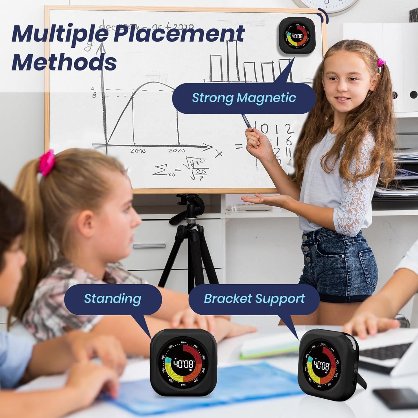 Visual Timer for Kids, Rechargeable 10-Hour Countdown/Up Timer | with 3 Volume Levels, 3 Brightness Display, and Magnetic, Homeschool Study Tool, Large Digital Timers for Classroom, Kitchen