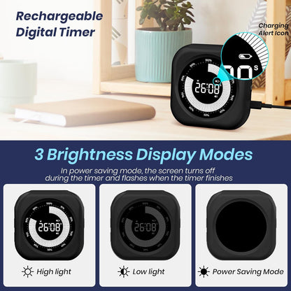 Visual Timer for Kids, Rechargeable 10-Hour Countdown/Up Timer | with 3 Volume Levels, 3 Brightness Display, and Magnetic, Homeschool Study Tool, Large Digital Timers for Classroom, Kitchen