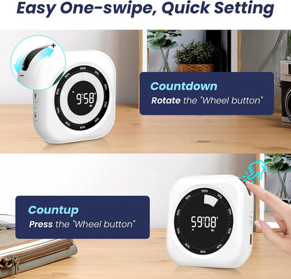 Visual Timer for Kids, Rechargeable 10-Hour Countdown/Up Timer | with 3 Volume Levels, 3 Brightness Display, and Magnetic, Homeschool Study Tool, Large Digital Timers for Classroom, Kitchen