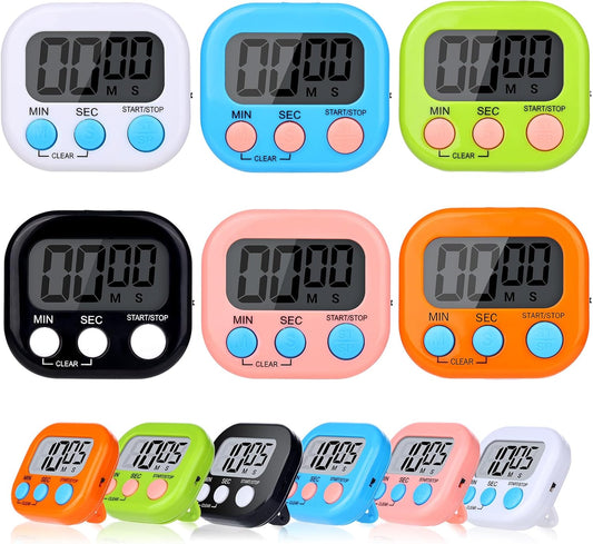 12 Pack Digital Kitchen Timers, Magnetic Countdown Timer with Loud Alarm | Big Digits, Backing Stand, Classroom, Teachers, Kids, Shower, Study, Work, Exercise, Training, Cooking.