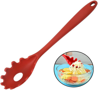 Spaghetti Spoon Pasta Fork,Silicone Pasta Fork,11.2 inch Spaghetti Strainer Kitchen High Heat Resistant Noodle Spoon Server,Food Grade Pasta Spoon with Stainless Steel Handle,BPA Free (Black)