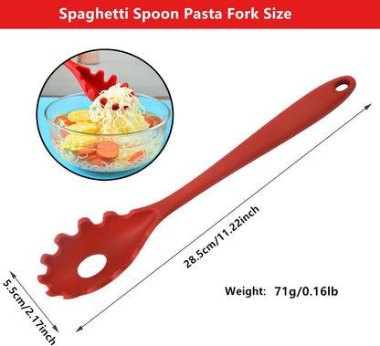Spaghetti Spoon Pasta Fork,Silicone Pasta Fork,11.2 inch Spaghetti Strainer Kitchen High Heat Resistant Noodle Spoon Server,Food Grade Pasta Spoon with Stainless Steel Handle,BPA Free (Black)