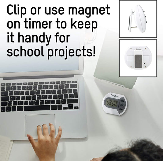 Digital Timer Counts Up and Down for School, Learning, Projects, and Kitchen Tasks