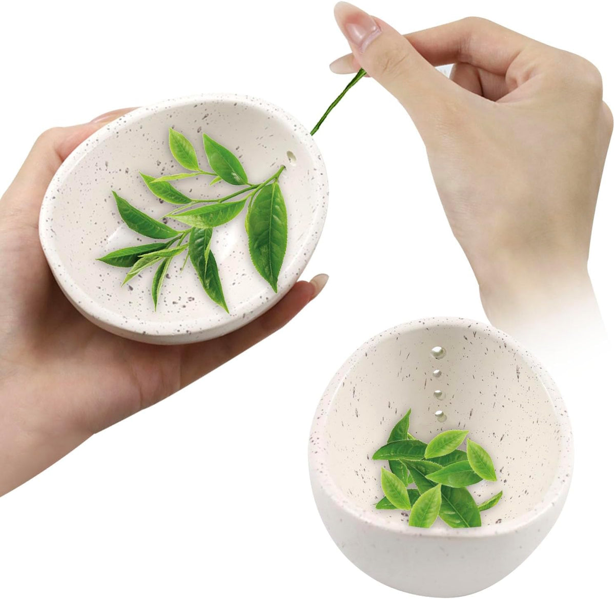 Herb Stripper Bowl with Four Sizes Holes, Herb Stripper, Ceramic Handmade Herb Stripper Tool, Herb Peeler for Kale, Thyme, Basil, Rosemary Separating Leaves and Stems, Graters
