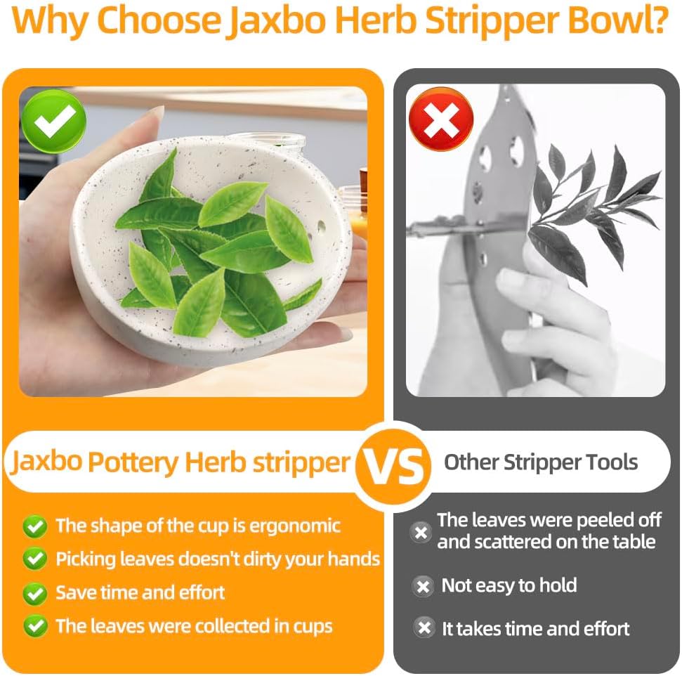 Herb Stripper Bowl with Four Sizes Holes, Herb Stripper, Ceramic Handmade Herb Stripper Tool, Herb Peeler for Kale, Thyme, Basil, Rosemary Separating Leaves and Stems, Graters