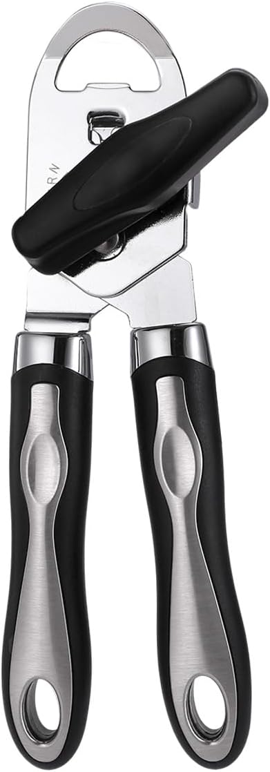 Manual Can Opener, Effortless Operation, Remove Lid with Magnet, 3 in 1 Bottle Opener & Milk Powder Opener, Soft Grip Handles, Easy to Turn, Heavy Duty Can Openers for Seniors - Black