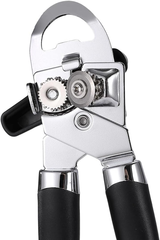 Manual Can Opener, Effortless Operation, Remove Lid with Magnet, 3 in 1 Bottle Opener & Milk Powder Opener, Soft Grip Handles, Easy to Turn, Heavy Duty Can Openers for Seniors - Black