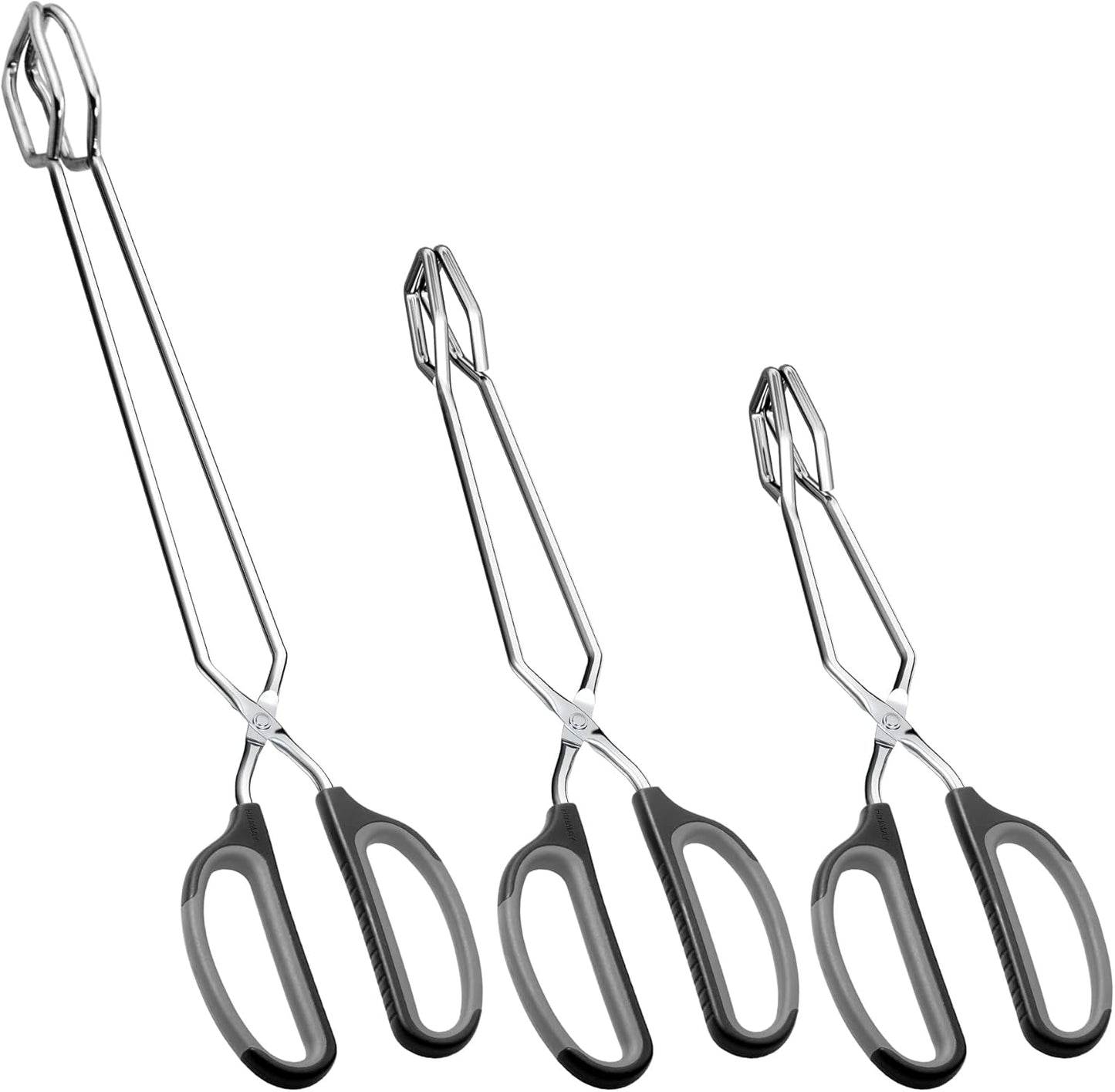 Stainless Steel Scissor Tongs Cooking Tongs Set, Set of 3 (Black Handle, 10" 12" 16") | Black Handle