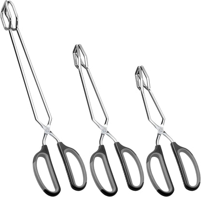 Stainless Steel Scissor Tongs Cooking Tongs Set, Set of 3 (Black Handle, 10" 12" 16") | Black Handle
