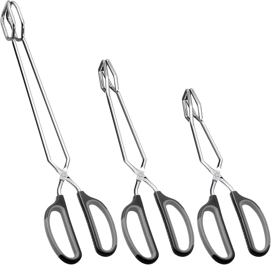 Stainless Steel Scissor Tongs Cooking Tongs Set, Set of 3 (Black Handle, 10" 12" 16") | Black Handle