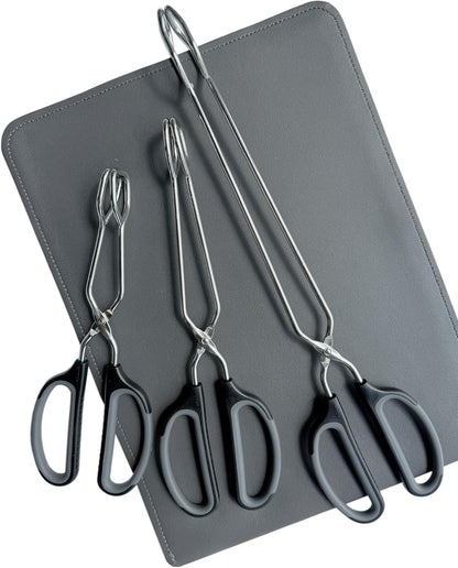 Stainless Steel Scissor Tongs Cooking Tongs Set, Set of 3 (Black Handle, 10" 12" 16") | Black Handle