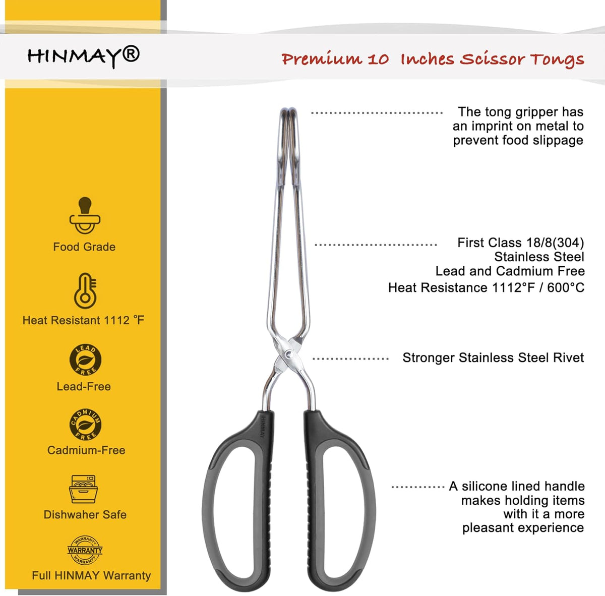 Stainless Steel Scissor Tongs Cooking Tongs Set, Set of 3 (Black Handle, 10" 12" 16") | Black Handle