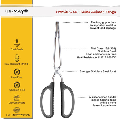 Stainless Steel Scissor Tongs Cooking Tongs Set, Set of 3 (Black Handle, 10" 12" 16") | Black Handle