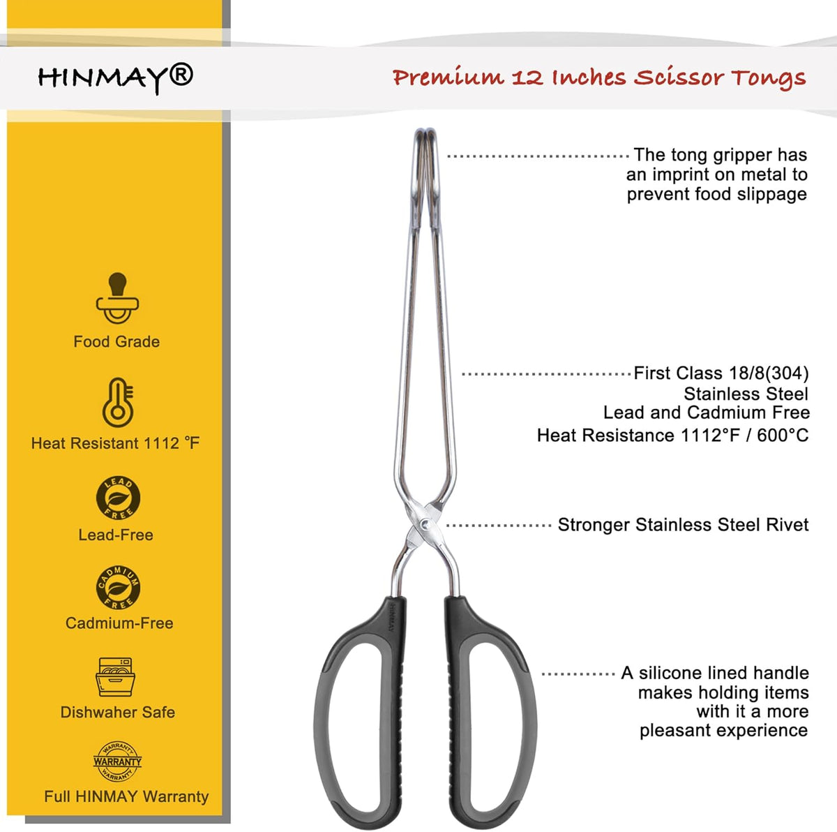 Stainless Steel Scissor Tongs Cooking Tongs Set, Set of 3 (Black Handle, 10" 12" 16") | Black Handle
