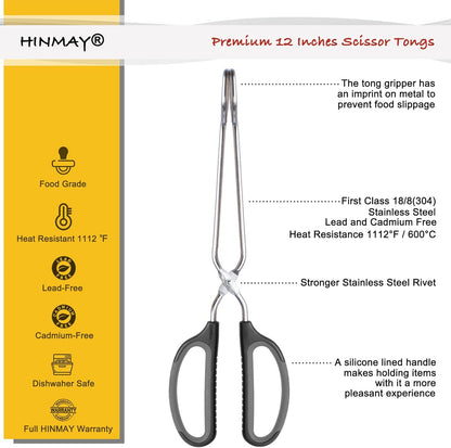 Stainless Steel Scissor Tongs Cooking Tongs Set, Set of 3 (Black Handle, 10" 12" 16") | Black Handle