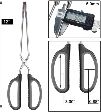 Stainless Steel Scissor Tongs Cooking Tongs Set, Set of 3 (Black Handle, 10" 12" 16") | Black Handle
