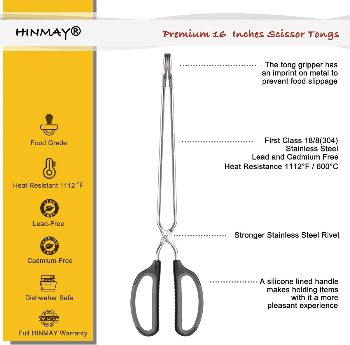 Stainless Steel Scissor Tongs Cooking Tongs Set, Set of 3 (Black Handle, 10" 12" 16") | Black Handle
