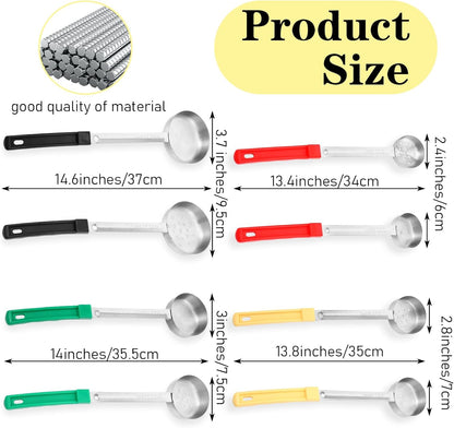 8PCS Portion Control Serving Spoons, 2, 3, 4, 6oz Solid and Slotted Stainless Steel Ladle Spoon for Food Serving Buffet, Spoodle Diet Food Measuring Portion Utensils Control Scoop (4 Colors)