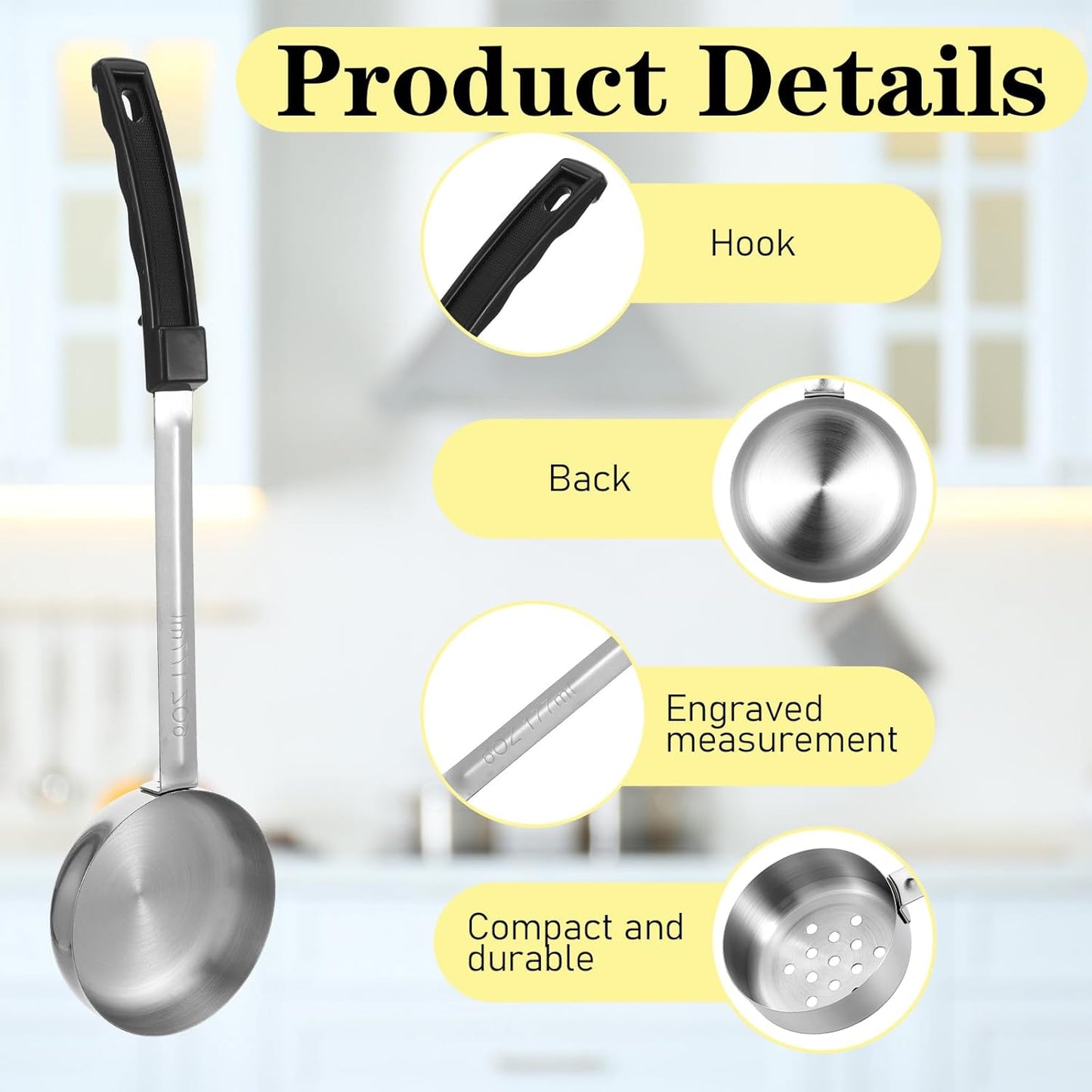 8PCS Portion Control Serving Spoons, 2, 3, 4, 6oz Solid and Slotted Stainless Steel Ladle Spoon for Food Serving Buffet, Spoodle Diet Food Measuring Portion Utensils Control Scoop (4 Colors)