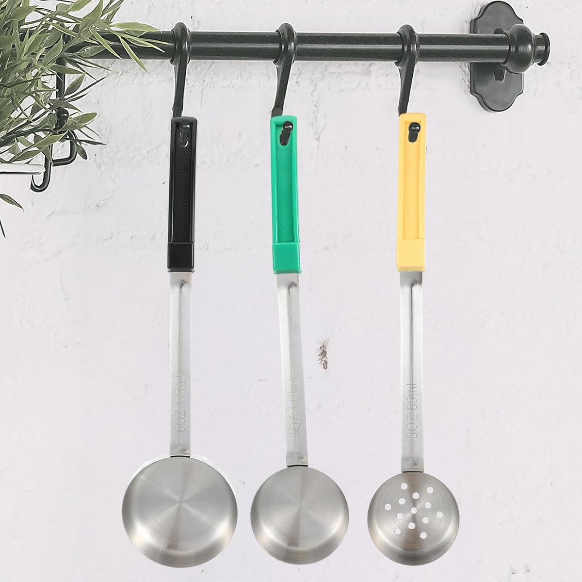 8PCS Portion Control Serving Spoons, 2, 3, 4, 6oz Solid and Slotted Stainless Steel Ladle Spoon for Food Serving Buffet, Spoodle Diet Food Measuring Portion Utensils Control Scoop (4 Colors)