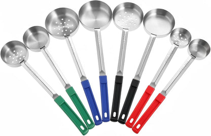 8PCS Portion Control Serving Spoons, 2, 3, 4, 6oz Solid and Slotted Stainless Steel Ladle Spoon for Food Serving Buffet, Spoodle Diet Food Measuring Portion Utensils Control Scoop (4 Colors)