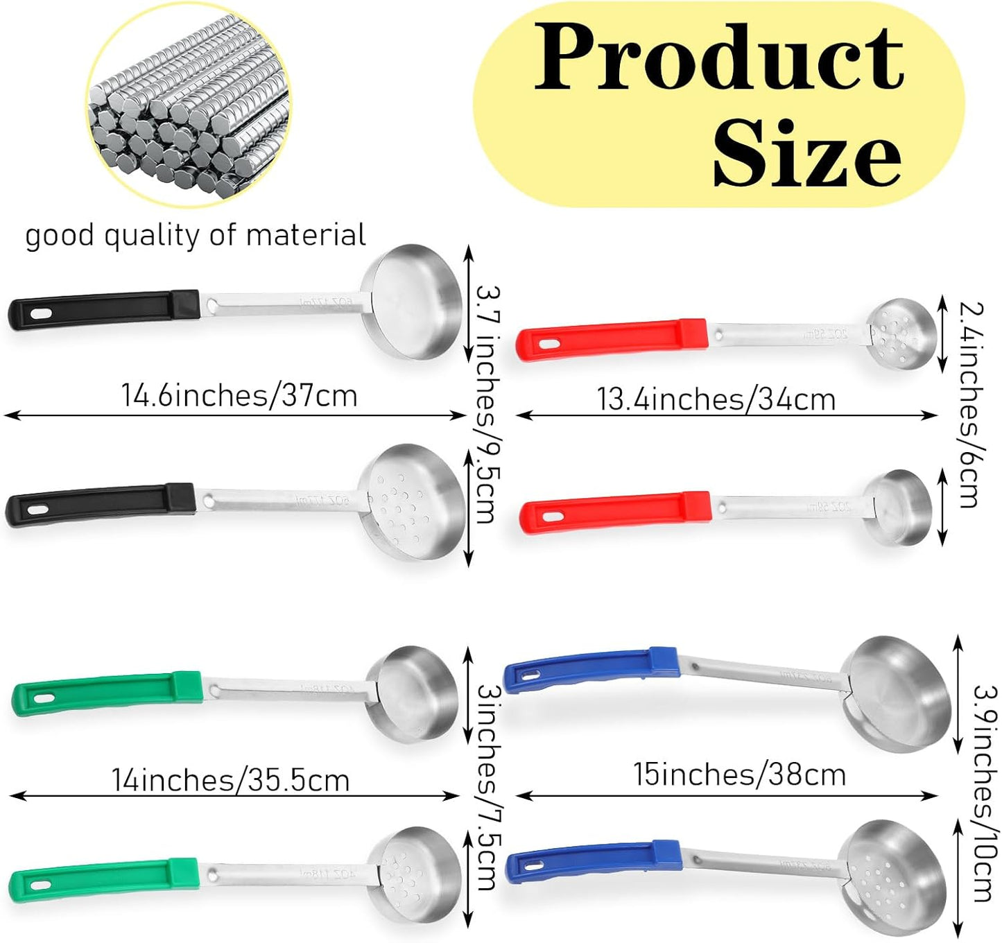 8PCS Portion Control Serving Spoons, 2, 3, 4, 6oz Solid and Slotted Stainless Steel Ladle Spoon for Food Serving Buffet, Spoodle Diet Food Measuring Portion Utensils Control Scoop (4 Colors)