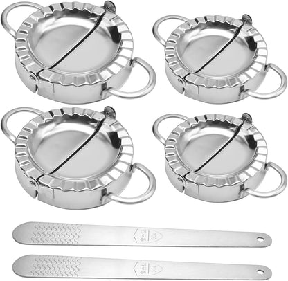Stainless Steel Dumpling Maker Kit With Stuffing Spoon, Includes 2Pcs Small Dumpling Molds and 2 Large Ravioli Maker Press, Easy-tool for Dumpling Pastry Pie Making