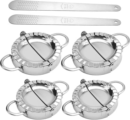 Stainless Steel Dumpling Maker Kit With Stuffing Spoon, Includes 2Pcs Small Dumpling Molds and 2 Large Ravioli Maker Press, Easy-tool for Dumpling Pastry Pie Making