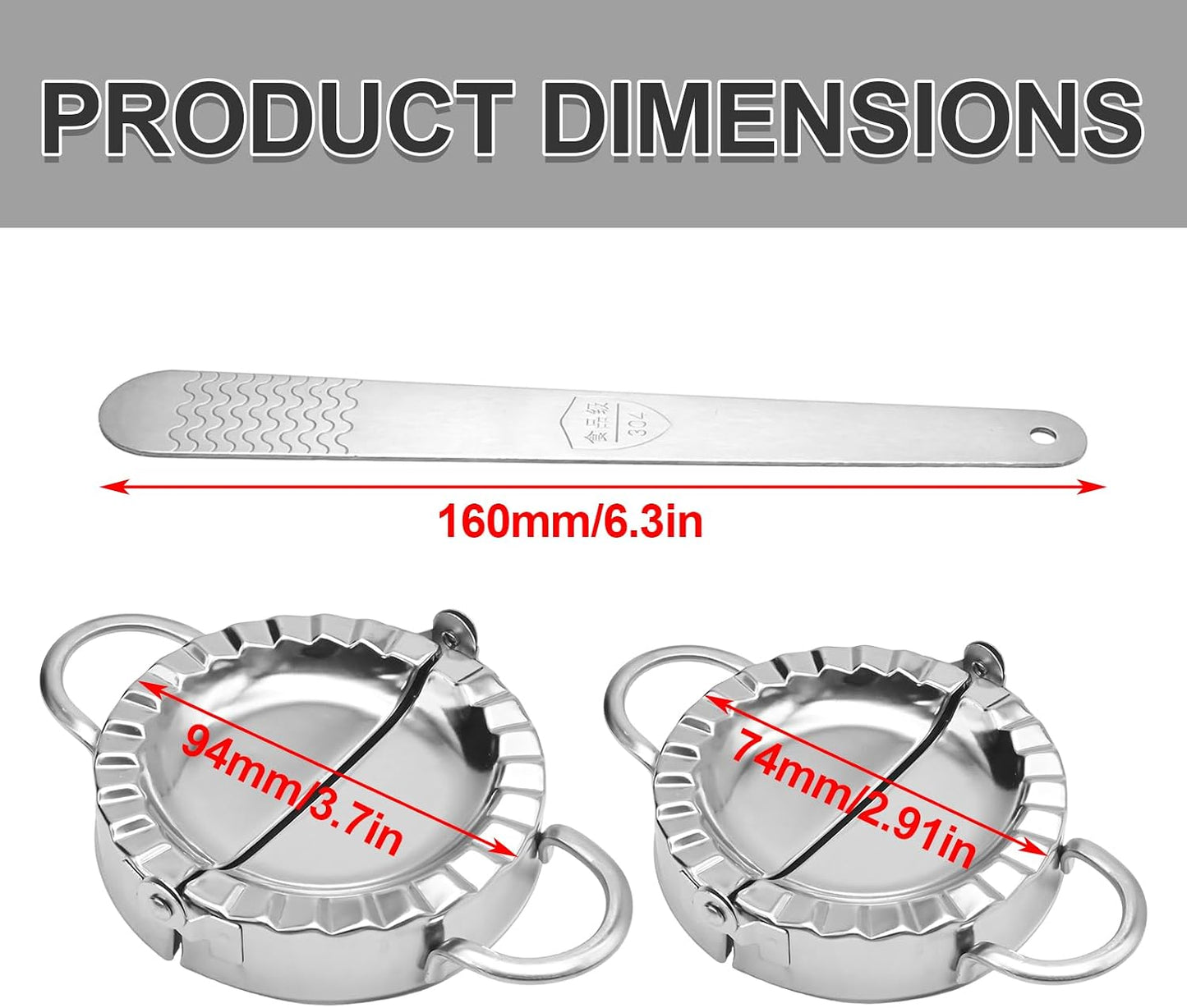 Stainless Steel Dumpling Maker Kit With Stuffing Spoon, Includes 2Pcs Small Dumpling Molds and 2 Large Ravioli Maker Press, Easy-tool for Dumpling Pastry Pie Making