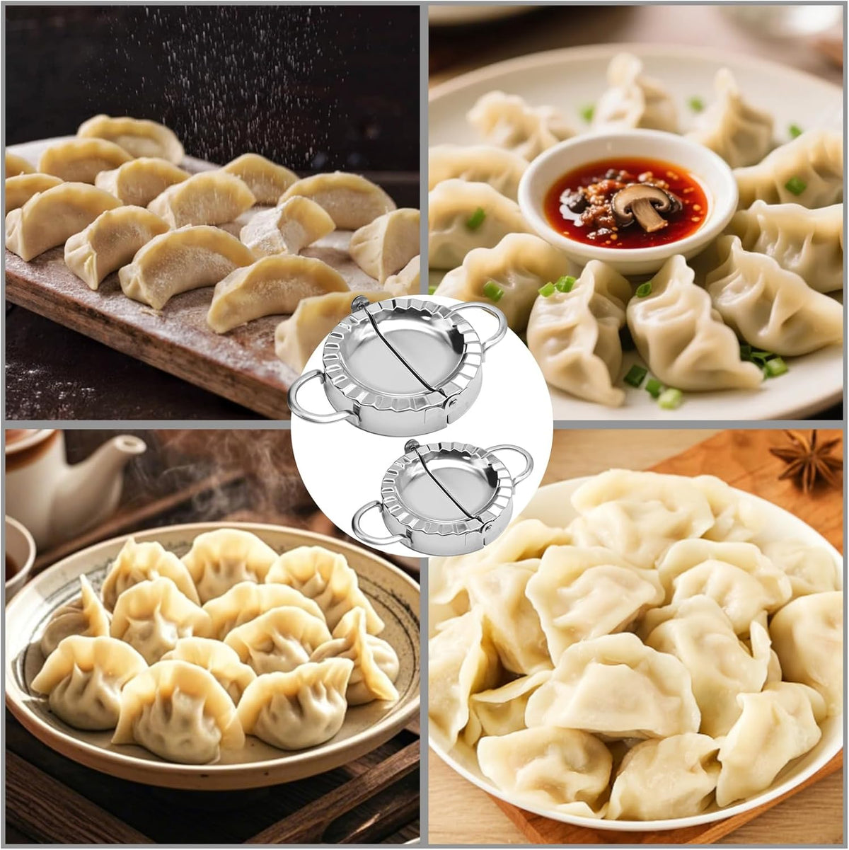 Stainless Steel Dumpling Maker Kit With Stuffing Spoon, Includes 2Pcs Small Dumpling Molds and 2 Large Ravioli Maker Press, Easy-tool for Dumpling Pastry Pie Making