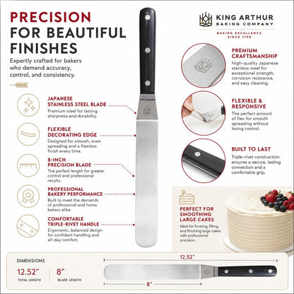 Baking Company Offset Spatula, Japanese Stainless Steel, 8-Inch Flexible Blade, For Precise Cake Decorating