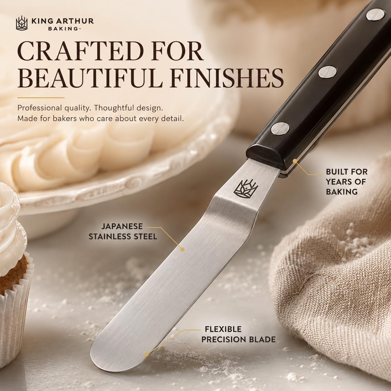 Baking Company Offset Spatula, Japanese Stainless Steel, 8-Inch Flexible Blade, For Precise Cake Decorating