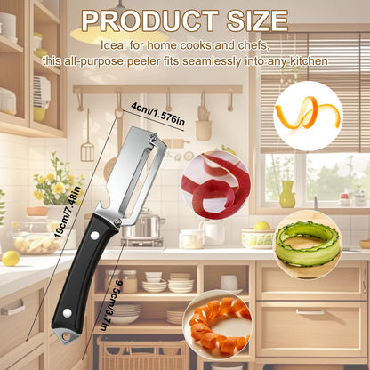 2PCS Premium 2-in-1 Vegetable Peeler with Wooden Handle, Stainless Steel Blade & Bottle Opener, Multi-Purpose Kitchen Tool for Apple, Potato, Pumpkin, Papaya & Various Fruits/Vegetables (Wood+Black)