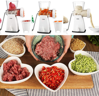 Manual Meat Grinder with Stainless Steel Blades Heavy Duty Powerful Suction Base for Home Use Fast and Effortless for All Meats-White