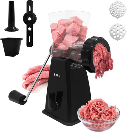 Manual Meat Grinder with Stainless Steel Blades Heavy Duty Powerful Suction Base for Home Use Fast and Effortless for All Meats-White