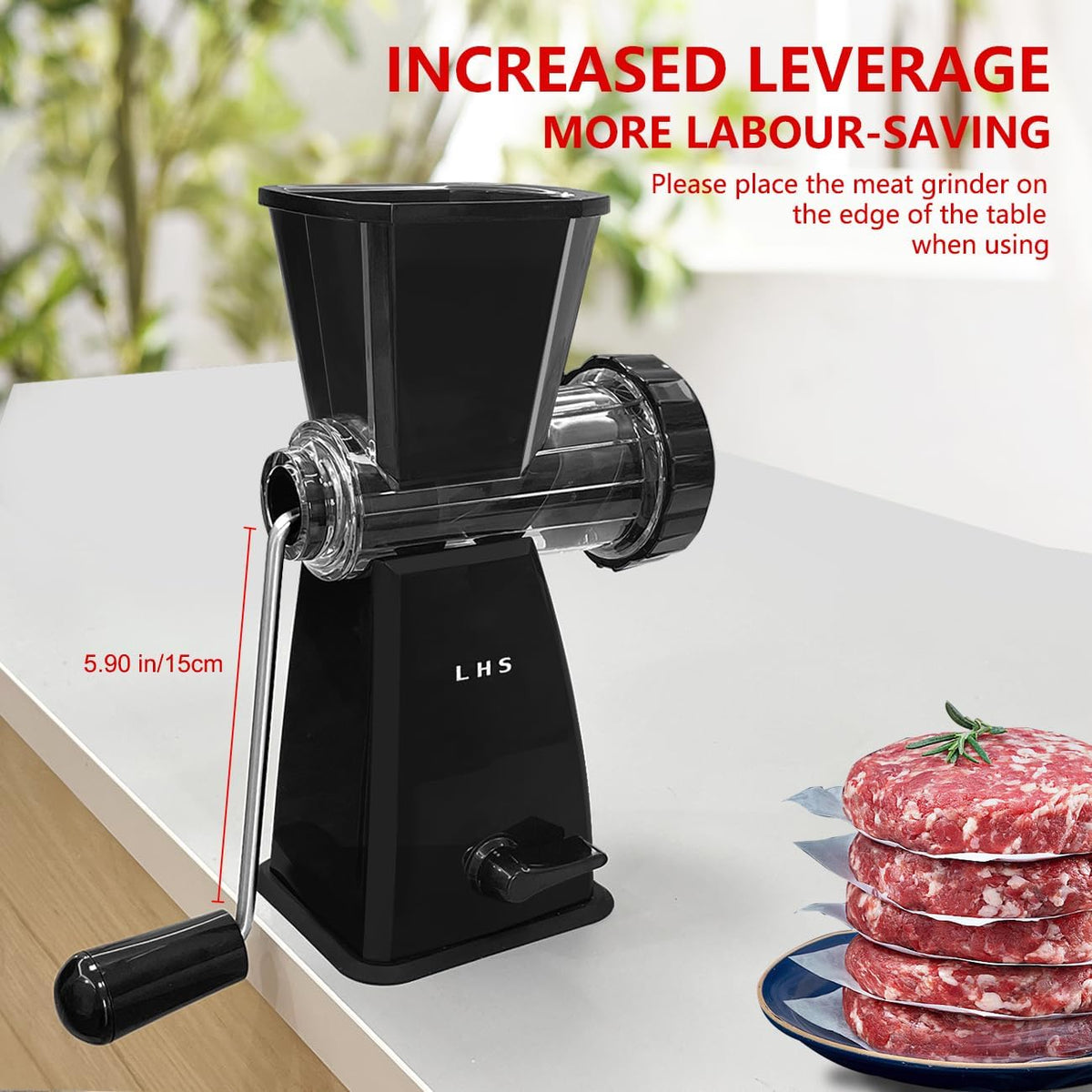 Manual Meat Grinder with Stainless Steel Blades Heavy Duty Powerful Suction Base for Home Use Fast and Effortless for All Meats-White