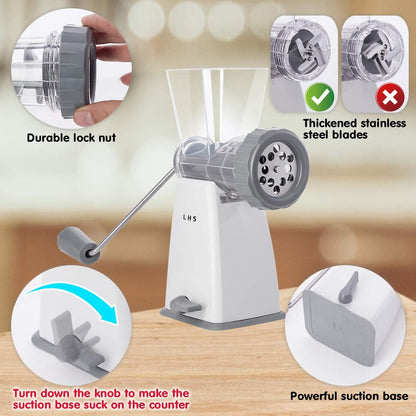 Manual Meat Grinder with Stainless Steel Blades Heavy Duty Powerful Suction Base for Home Use Fast and Effortless for All Meats-White