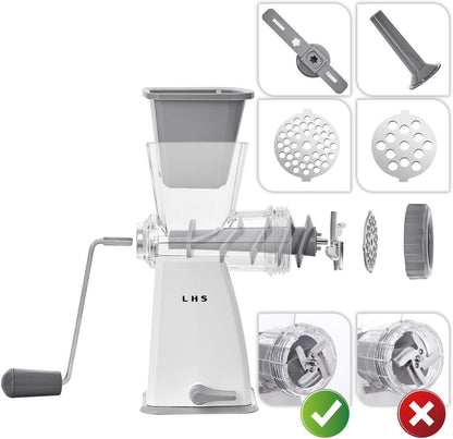 Manual Meat Grinder with Stainless Steel Blades Heavy Duty Powerful Suction Base for Home Use Fast and Effortless for All Meats-White