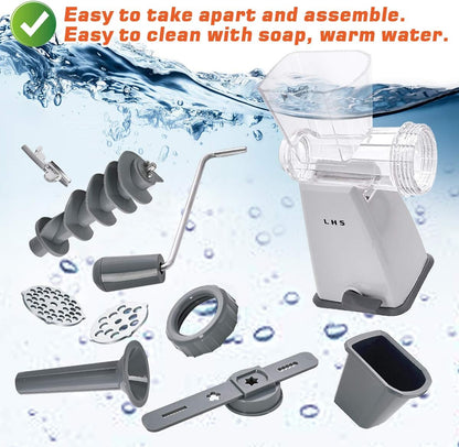 Manual Meat Grinder with Stainless Steel Blades Heavy Duty Powerful Suction Base for Home Use Fast and Effortless for All Meats-White