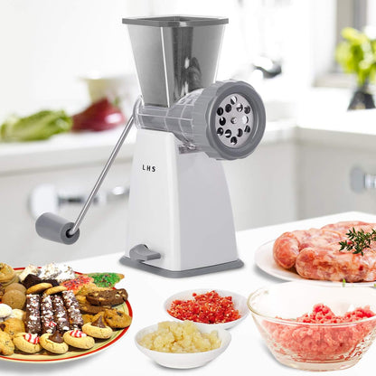 Manual Meat Grinder with Stainless Steel Blades Heavy Duty Powerful Suction Base for Home Use Fast and Effortless for All Meats-White