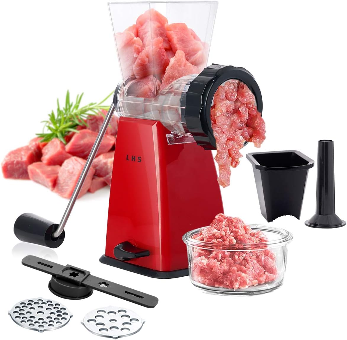 Manual Meat Grinder with Stainless Steel Blades Heavy Duty Powerful Suction Base for Home Use Fast and Effortless for All Meats-White